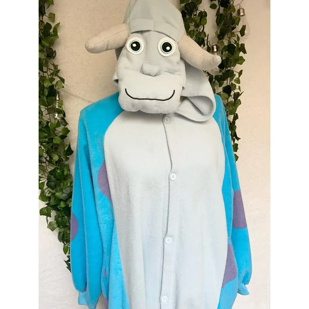 Disney Pixar Monsters Inc Sulley Adult Costume Pajamas Tail Buttonup Plush Small - Picture 5 of 12